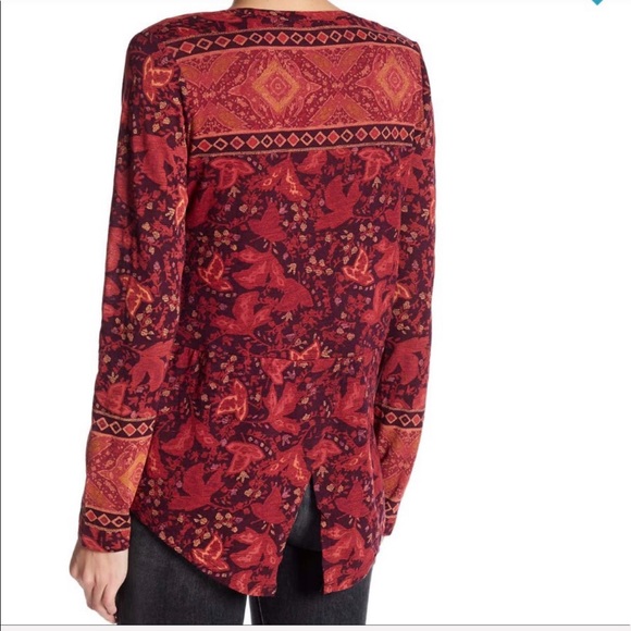 NEW LUCKY BRAND Long Sleeve Batik Print Boho Blouse Top - Picture 2 of 3
